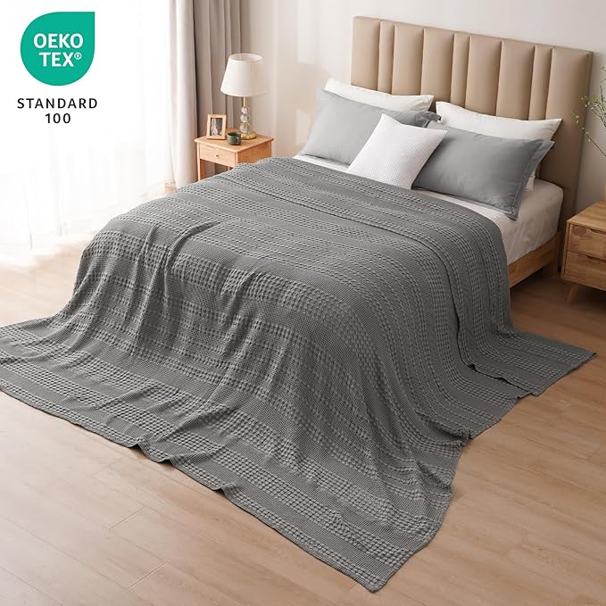 PHF 100% Cotton Waffle Blanket Oversized King 120"x120", Lightweight Breathable Extra Large 10'x10' Summer Blankets for Bed, Giant Big Luxury Aesthetic Woven Bedding for Home Decor, Dark Grey-Ruum Studio Home