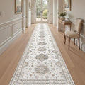 Washable 3x20 Runner Rug - Area Rugs Neutral Vintage Distressed Floral Farmhouse Boho Large Soft Floor Rug Indoor Carpet for Hallway Entryway Home - Blue Brown-Ruum Studio Home