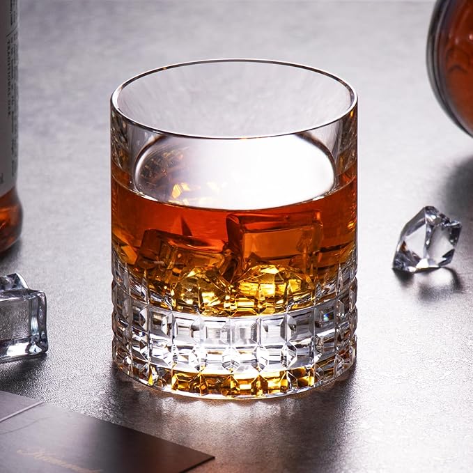 KAMMAK Crystal Whiskey Glasses Set of 2, Luxury 7.78oz Old Fashioned Glasses Stemless, Hand Blown Cocktail Glasses, Handcrafted Cut Scotch Cup for Women, Men Gift for Bourbon Barware, Home Bar-Ruum Studio Home