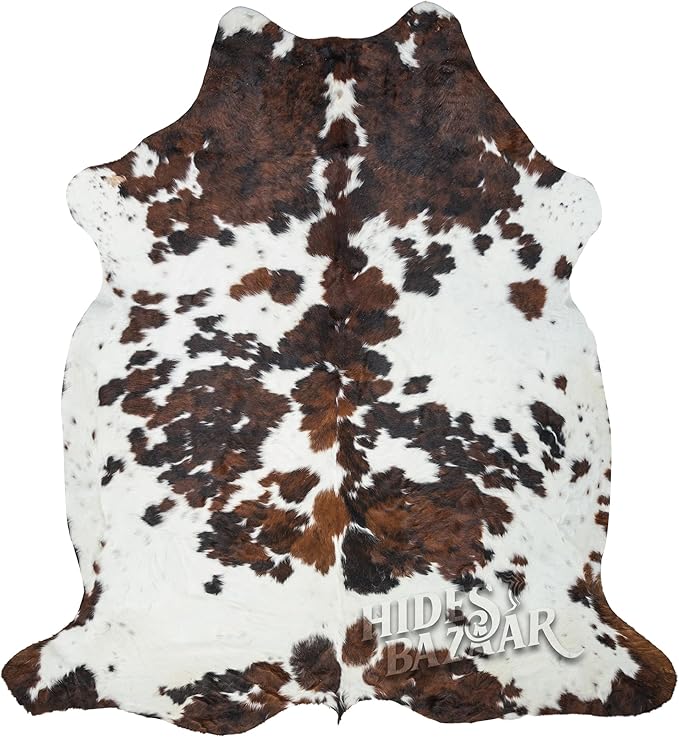 Light Tricolor Cowhide Rug Premium Cowhides Leather with Mixed White, Brown & Black Color Pattern - Natural Cowhide Rug for Office & Home Decor - Cow Hide Rugs 6x6-7 ft-Ruum Studio Home