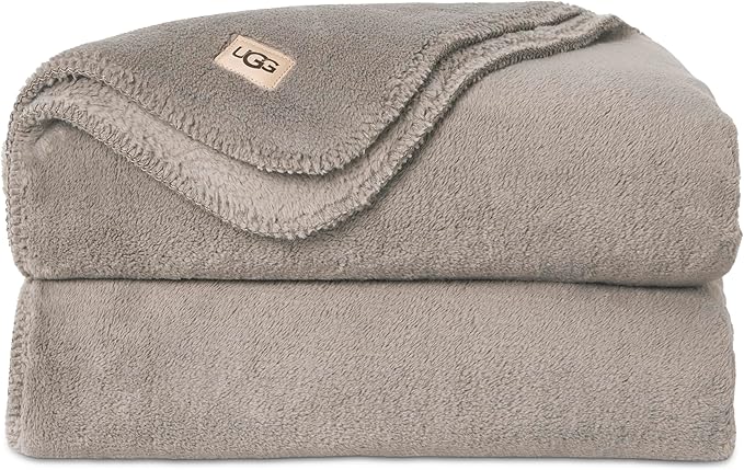 UGG Whitecap Plush Throw Blanket Fleece Lightweight Soft Throw for Couch or Bed Luxury Home Decor for Living Room Washable Hypoallergenic Blankets for Dorm Decor, 50-inch x 70-inch, Light Grey Seal-Ruum Studio Home