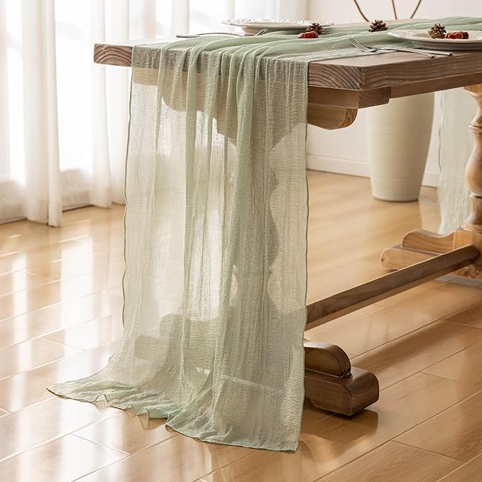 3pcs Cheesecloth Table Runner Sage Green Gauze 120 Inch 10 FT Rustic Boho Cheese Cloth Runner for Wedding Baby Shower Bridal Shower Party Long Sheer Centerpiece Home Decoration-Ruum Studio Home