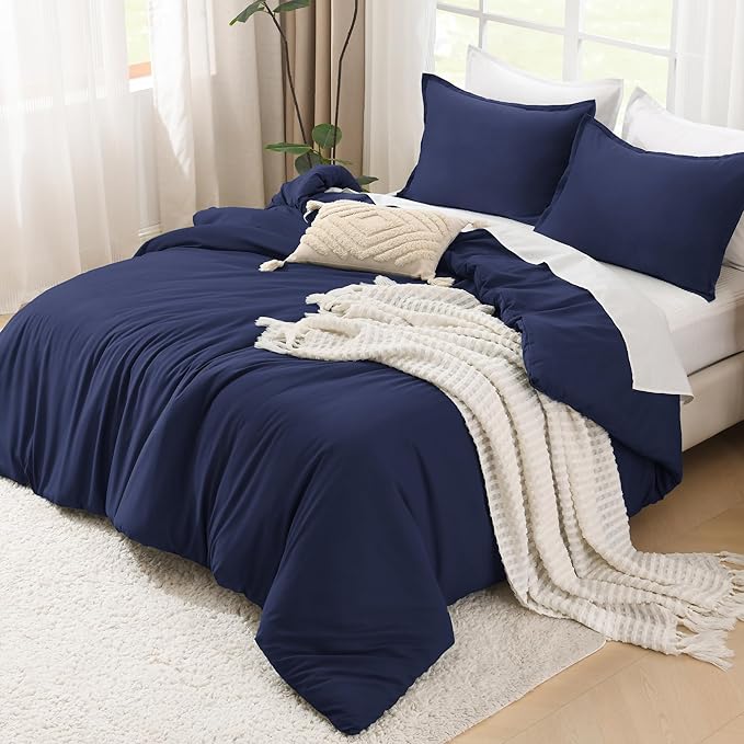 Litanika Navy Blue Comforter Set California King Size, 3 Pieces Cal King Lightweight Solid Bedding Comforter Set, All Season Fluffy Down Alternative Bed Set (104x96In Comforter & 2 Pillowcases)-Ruum Studio Home
