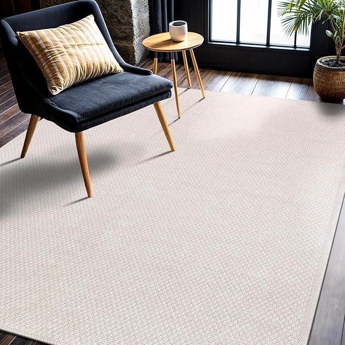 CAMILSON Easy Jute Rug 5x7, Indoor Outdoor Off-White Farmhouse Area Rugs for Living Room Patio and Kitchen Rug, Solid Woven Design, Easy-Cleaning, Washable Outside Carpet Alfombras (5 x 7)-Ruum Studio Home