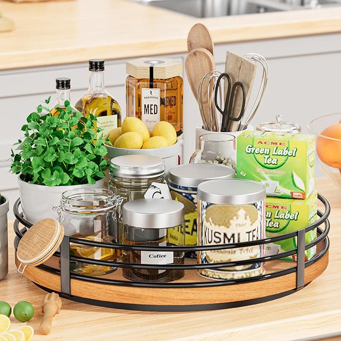 13" Lazy Susan Turntable Organizer - Wood Round Lazy Susan for Cabinet Kitchen Countertop Pantry Cupboard Dining Table Bathroom Coffee Bar Spice Storage Home Decor-Ruum Studio Home