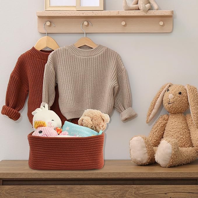 Small Woven Storage Baskets 13“X9”X5“ Decorative Rope Bins for Organizing Shelves, Closets, and Toys, Empty Gift Baskets, Cute Organizer Basket for Home and Office (rustic, Large)-Ruum Studio Home