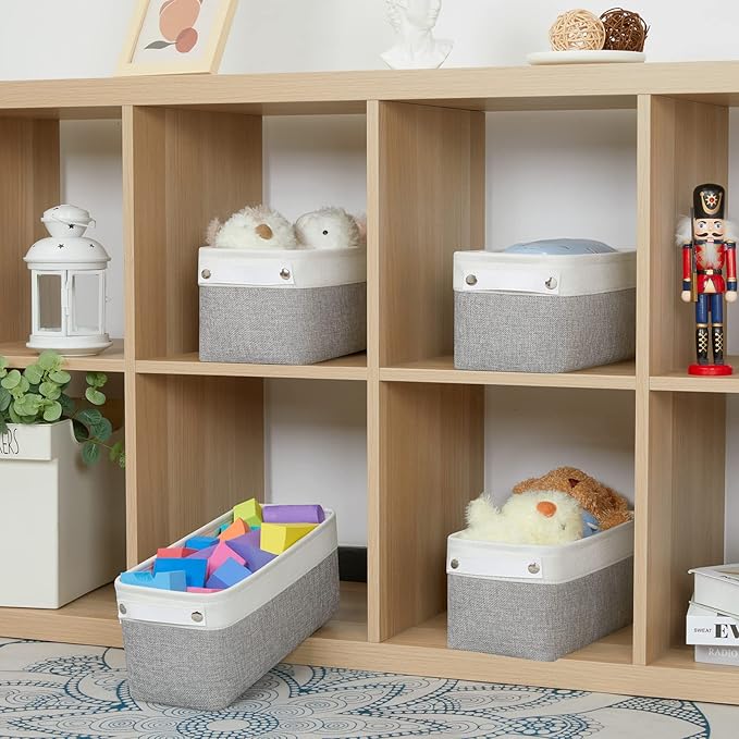Bidtakay Small Bins for Organization Fabric Baskets for Toilet Paper Storage [4-Pack] Collapsible Narrow Baskets for Towels Socks Organizer Decorative Bins for Nursery Closet Cabinet -15x6x5.5In-Ruum Studio Home