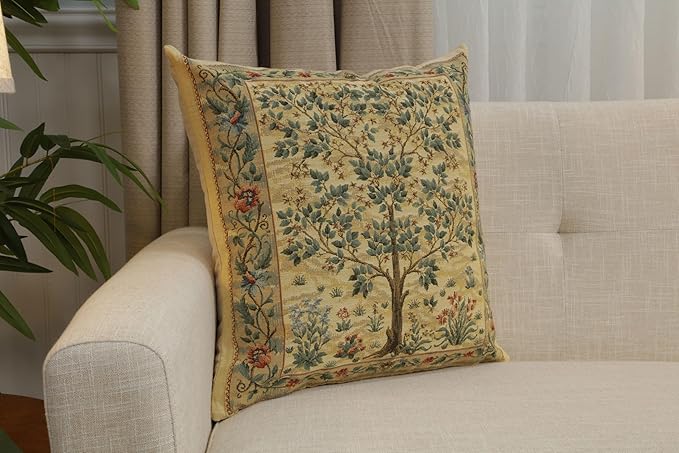 Charlotte Home Furnishings Throw Pillow Covers, Decorative Boho Pillow Covers for Couch, Light Tree of Life Square Cushion Cases 18x18 in, European Cotton Jacquard Woven for Cozy Bedroom Decor-Ruum Studio Home