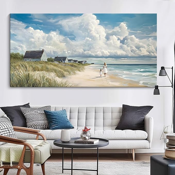 HGUAOA Coastal Canvas Wall Art - Large Landscape Wall Art for Living Room - Ocean and Beach Painting - Blue Artwork for Bedroom Decor - Above Bed Wall Pictures -Beach Theme Print Art-Ruum Studio Home