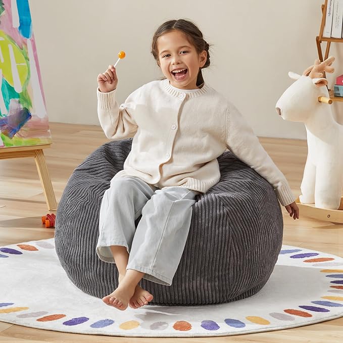 Hobestluk 2.5FT Bean Bag Chair Beanbags Small Bean Bag Chair with Filler Included Teardrop Bean Bag with Removable Cover for Bedroom Living Room (Small, Grey)-Ruum Studio Home