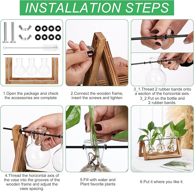 YIBOT Plants Propagation Stations,Desk Plant Terrarium with Retro Wooden Stand,Plant Lover Gifts for Women for Hydroponics Plants Home Garden Wedding Decor(3 Bulb Vase)-Ruum Studio Home