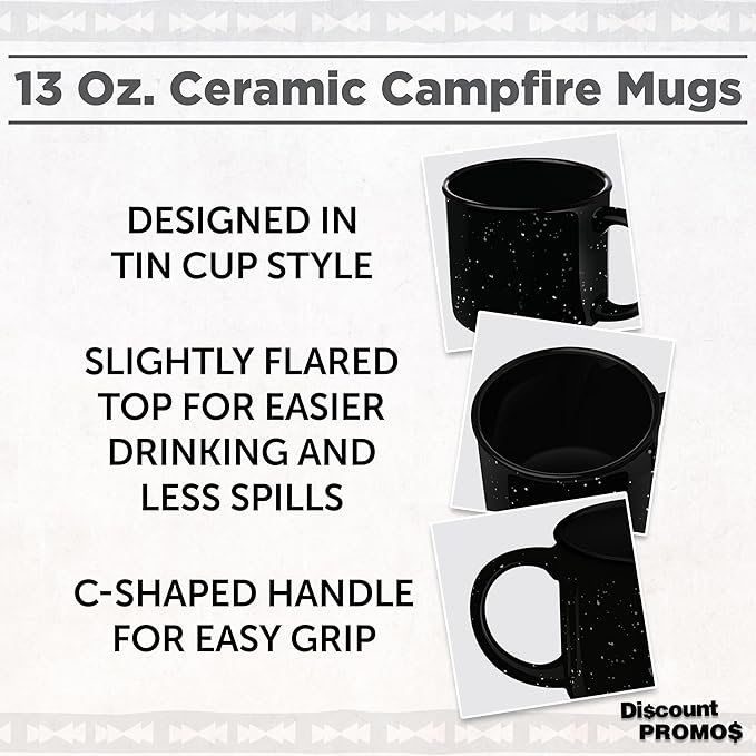 DISCOUNT PROMOS Ceramic Campfire Coffee Mugs 13 oz. Set of 10, Bulk Pack - Perfect for Tea, Espresso, Cappuccino, Hot Cocoa - Black-Ruum Studio Home