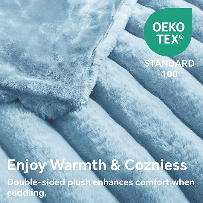 BEDELITE Faux Rabbit Fur Blanket, Luxurious 3D Striped Spring Blanket for Decor & Gift, Soft and Warm Plush Fluffy Faux Fur Throw Blanket All Seasons Suitable, (Light Blue, 60"x 80")-Ruum Studio Home