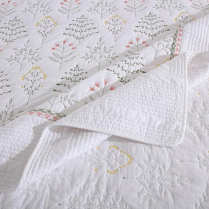 MarCielo 3-Piece 100% Cotton Oversized Bedspread Lightweight Quilt Coverlet Embroidery Farmhouse Bedding Set(TL Floral White,Oversized King (118"x106"))-Ruum Studio Home