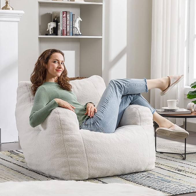 Recaceik Bean Bag Chairs, Tufted Soft Stuffed with Filler, Fluffy and Lazy Sofa, Imperial Lounger Giant Chair for Bedroom, Living Room, White-Ruum Studio Home
