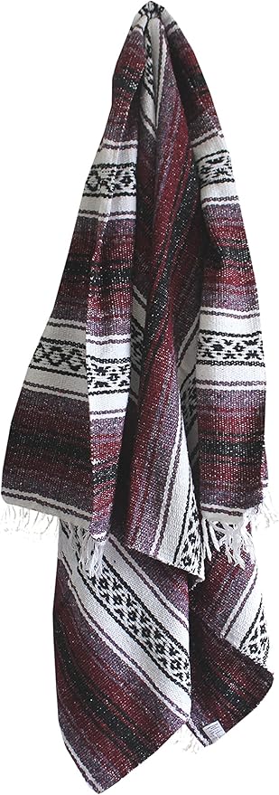 Del Mex Classic Mexican Blanket, Large Authentic Woven Falsa Throw (70"x50"), Artisan Southwest Décor for Beach, Yoga, Outdoors (Burgundy)-Ruum Studio Home
