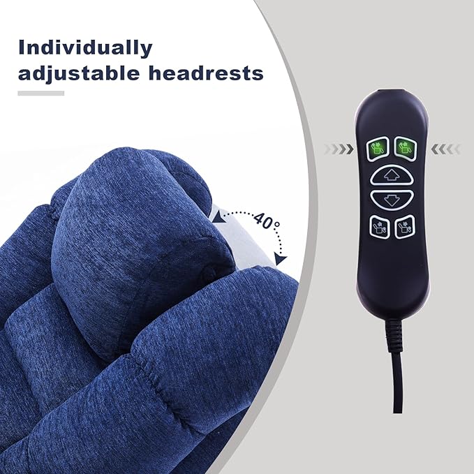 Triple Motor Power Lift Recliner Chair with Massage and Dual Heat for Elderly People, Zero Gravity Lay Flat Recliner Infinite Position, USB Ports（Navy Blue）-Ruum Studio Home