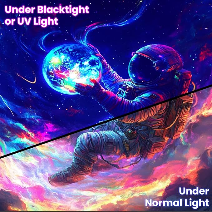 BVBOX Astronaut Space Blacklight Tapestry 79"x59", UV Reactive Floating Astronaut Iridescent Cloud Universe Galaxy Planet Glow in Dark Tapestries, Black Light Neon Upright Poster Wall Hanging Backdrop Decor for Bedroom Living Room-Ruum Studio Home