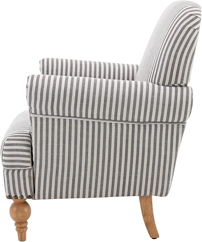 chairus Linen Accent Chair for Living Room Set of 2 Upholstered Mid Century Modern Single Sofa Chair with Solid Wood Legs Comfy Reading Armchair for Bedroom/Office Room/Recption/Lounge, Black Stripe-Ruum Studio Home