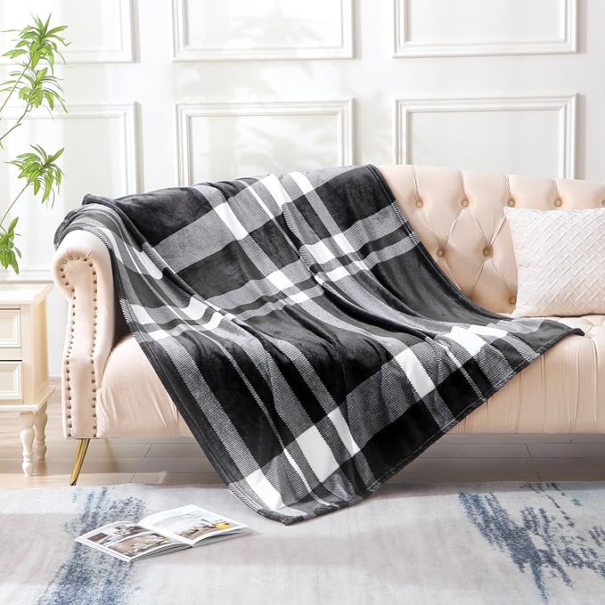 MERRYLIFE Black and White Plaid Throw Blanket Decorative Fleece Throw | Ultra-Plush Colorful | Couch Blanket Travel Lap | Home Gift Use(50" 60",Black White)-Ruum Studio Home
