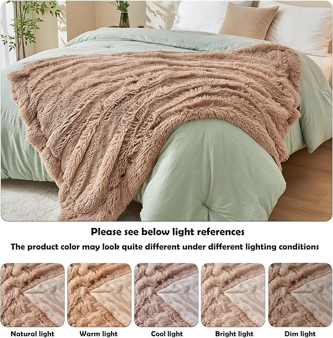 GONAAP Fuzzy Faux Fur Throw Blanket Taupe Super Soft Cozy Plush Fuzzy Shaggy Blanket for Couch Sofa Bed (Taupe, Throw(50"x60"))-Ruum Studio Home