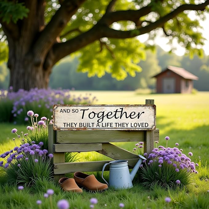 And So Together They Built A Life They Loved Tin Sign Farmhouse Wall Decor Rustic Home Decor Farm House Decorations For Home 4x16 Inch-Ruum Studio Home