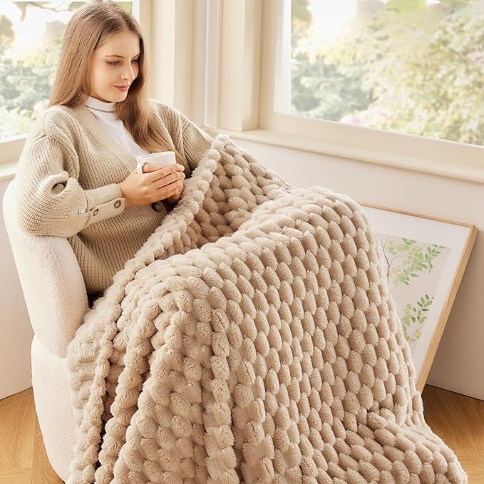 NEWCOSPLAY Super Soft Twin Blanket Brown Premium Silky Flannel Fleece 3D Clouds Stylish Jacquard Lightweight Bed Blanket All Season Use 350GSM (Brown, Twin(60"x80"))-Ruum Studio Home