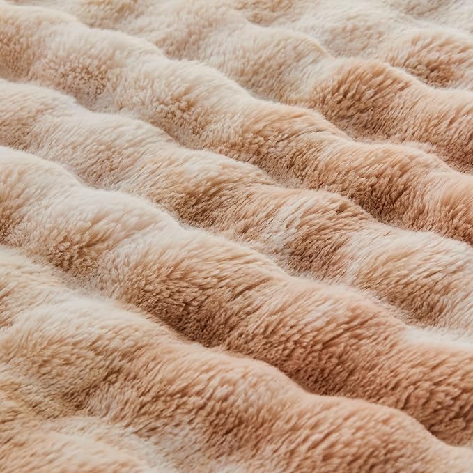 RYNGHIPY Faux Rabbit Fur Bed Throws Fluffy Warm Throw Blanket for Sofa Couch Soft Plush Decorative Blanket Thick and Heavy Cute Bubble Furry Blanket (Light Tan, 51''x63'')-Ruum Studio Home