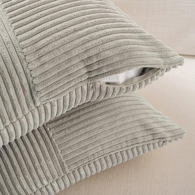 Fancy Homi Set of 2 Neutral Grey Boho Long Lumbar Body Decorative Throw Pillow Cover 14x36 Inch for Bed Couch Bedroom Bench, Soft Patchwork Corduroy Textured Pillow Case, Rustic Farmhouse Room Décor-Ruum Studio Home