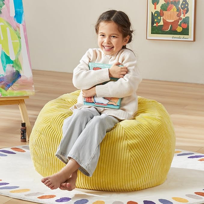 Hobestluk 2.5FT Bean Bag Chair Beanbags Small Bean Bag Chair with Filler Included Teardrop Bean Bag with Removable Cover for Bedroom Living Room (Small, Yellow)-Ruum Studio Home