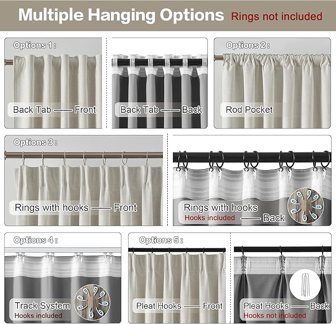 2 PCs Extra Wide Linen Blackout Curtains 108 Inches Long,Back Tab Pleaetd Drapes with Hooks Track System Curtain Panels for Large Windows Patio Sliding Door Living Room 70 x 108 Natural Birch-Ruum Studio Home