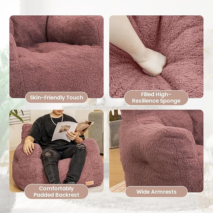 Bean Bag Chair with Filler, Bean Bag Sofa with Tufted Soft Stuffed Filling, Fluffy and Lazy Sofa, Comfy Cozy BeanBag Chairs with Memory Foam for Dorm, Apartment, Living Room (Red)-Ruum Studio Home