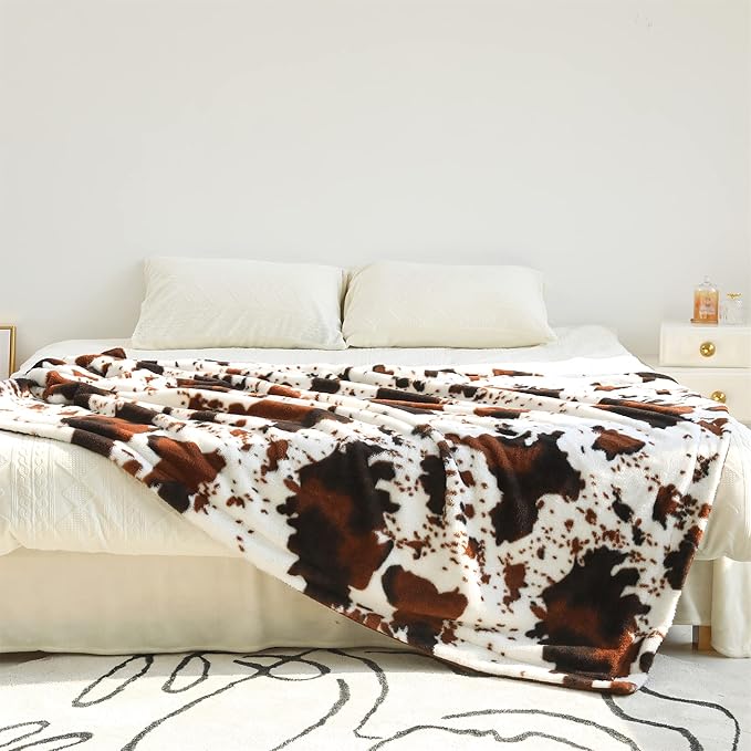 RYNGHIPY Lightweight Soft Cow Print Throw Blanket - Warm Coffee Throw for Baby Kids Girls Boys Adults (51''x63'')-Ruum Studio Home