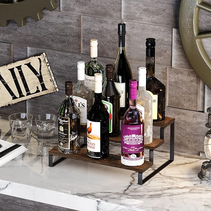 YINMIT Wooden Display Riser Stand, Tiered Perfume and Cologne Organizer Stand, 3 Tier Spice Rack Organizer, Rustic Display Shelf for Candles (3 Tier)-Ruum Studio Home