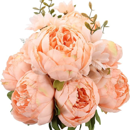 Duovlo Springs Flowers Artificial Silk Peony Bouquets Wedding Home Decoration,Pack of 1 (Spring Orange-Pink)-Ruum Studio Home