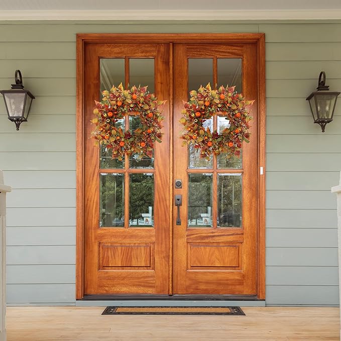 22 inch Artificial Fall Wreaths for Front Door,Autumn Wreath with Pumpkin and Maple Leaves Suitable for Indoor Outdoor Wall Porch Harvest Festival Thanksgiving Day Farmhouse Holiday Decor.-Ruum Studio Home