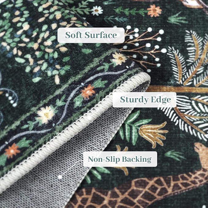 OJIA Jungle Print 5x7 Area Rugs for Living Room, Green Soft Washable Rugs for Bedroom Ultra-Thin Non-Slip Modern Rug, Stain Resistant Nursery Rug Carpet for Kids Playroom Nursery Dining Room-Ruum Studio Home