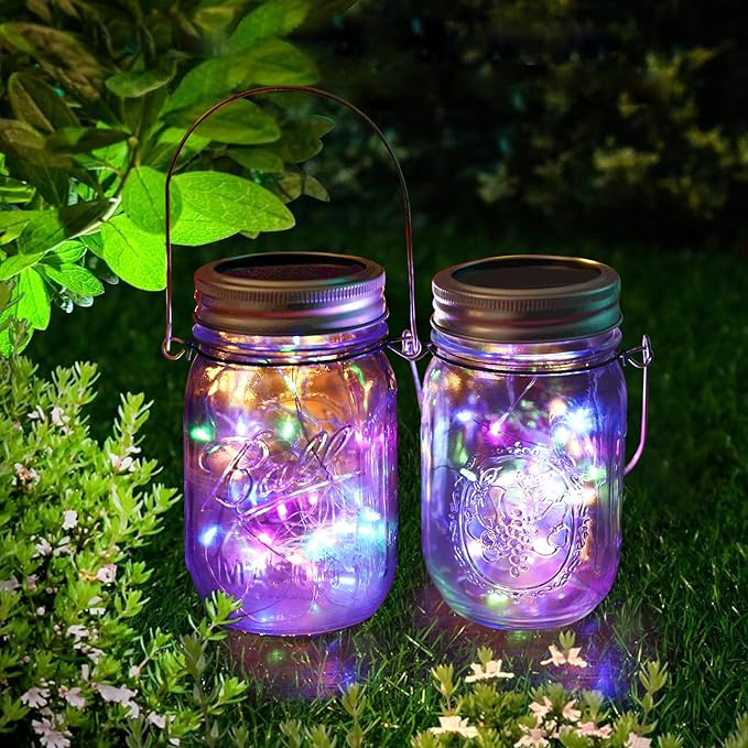 Solar Mason Jar Lights [Upgraded], 12 Pack 30 LED Firefly Fairy String Lights, Waterproof Outdoor Solar Mason Jar Lid Lights with Hangers(NO JARS) for Patio Garden Yard Wedding Decoration - Multicolor-Ruum Studio Home
