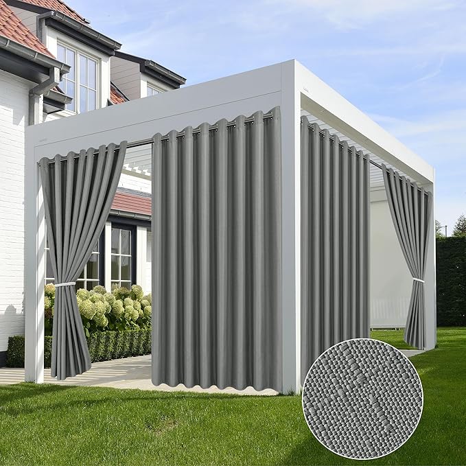 HolidayIdeas 4 Panels Linen Outdoor Curtains for Patio Waterproof Curtains 84 Inch Length-Outside Wide Curtains Weatherproof, Privacy for Pergola, Porch, Gazebo-110 Wide x 84" Long Light Grey-Ruum Studio Home