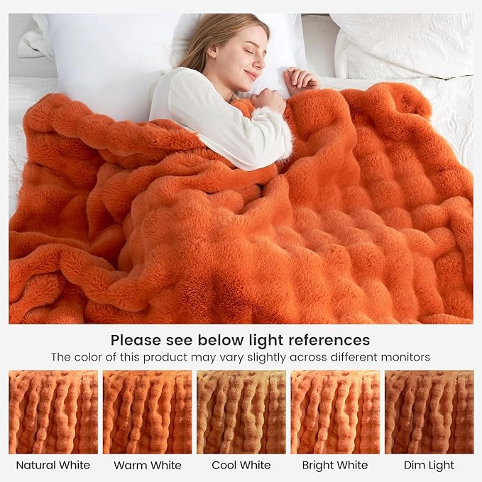 Cozy Bliss Faux Fur Throw Blanket for Couch, Fuzzy Soft Plush Thick Bubble Blanket for Sofa Bedroom Living Room, 60 * 80 Inches Burnt Orange-Ruum Studio Home