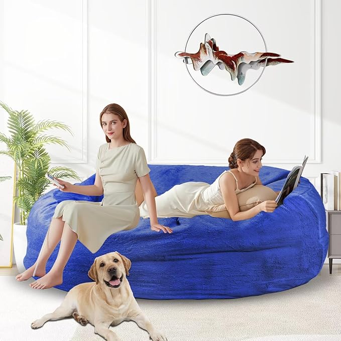 Bean Bag Chair for Adults 6FT,Soft Removable Cover for Teens/Girls Bedroom,Fluffy Giant Round Floor Beanbag Lounger Chairs (No Filler,Sapphire)-Ruum Studio Home