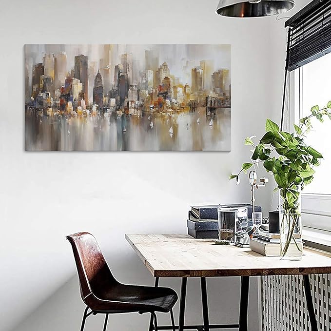 New York City Wall Art - Modern Abstract Wall Art for Living Room, Office & Bedroom Cityscape & Paintings for Bedroom brooklyn bridge Wall Art Pictures Wall Decor Chicago Artwork for Walls 24×48IN-Ruum Studio Home