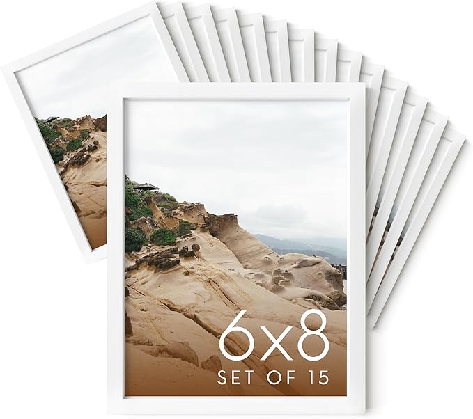 HAUS AND HUES 6x8 White Metal Picture Frames - Bulk Frames 6x8 - Features Premium Aluminum, Vertical Hanging, Easel Back for Tabletop, Home, Office (6x8 in, White, Set of 15)-Ruum Studio Home