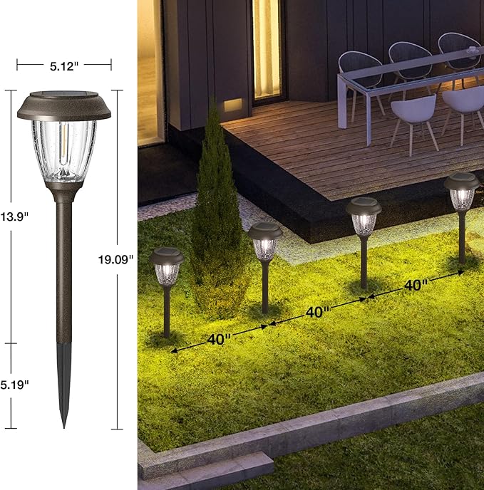 XMCOSY+ Solar Lights Outdoor 10/25 LM LED with 2 Lighting Modes, Solar Garden Lights Glass and Metal, IP65 Waterproof Solar Powered for Yard Pathway Walkway Driveway Patio (6 Pack, Warm White)-Ruum Studio Home