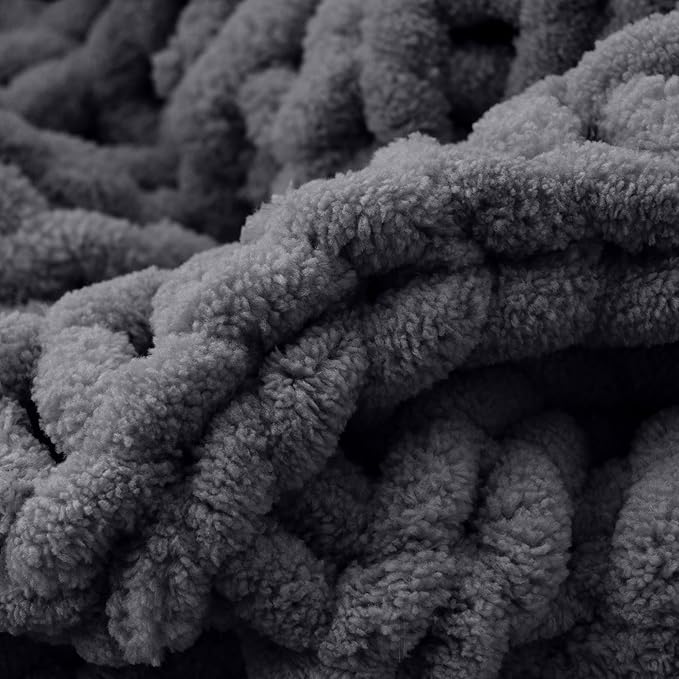 Battilo Chunky Knit Throw Blanket, Soft and Thick Chenille Throw Blanket, 50"x60" Handmade Cable Knit Crochet Blanket, Large Rope Knot Throw Blankets for Couch Sofa Bed Home Decor, Grey-Ruum Studio Home