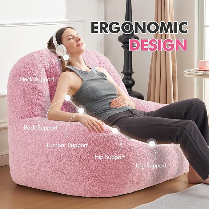 Homguava Bean Bag Chairs for Adults,Giant Beanbag Couch Adult Bean Bag Chair with Filler Included,Modern Lazy Sofa Comfy Chair for Living Room(Soft Pink)-Ruum Studio Home