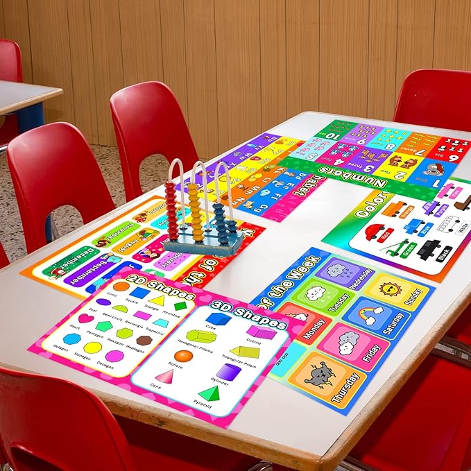 Educational Preschool Placemats for Kids Set of 6 Reusable Plastic Toddler Placemat Non Slip Washable Children Montessori Eat Table Mat for Nursery Homeschool Kindergarten Classroom Dining Table-Ruum Studio Home
