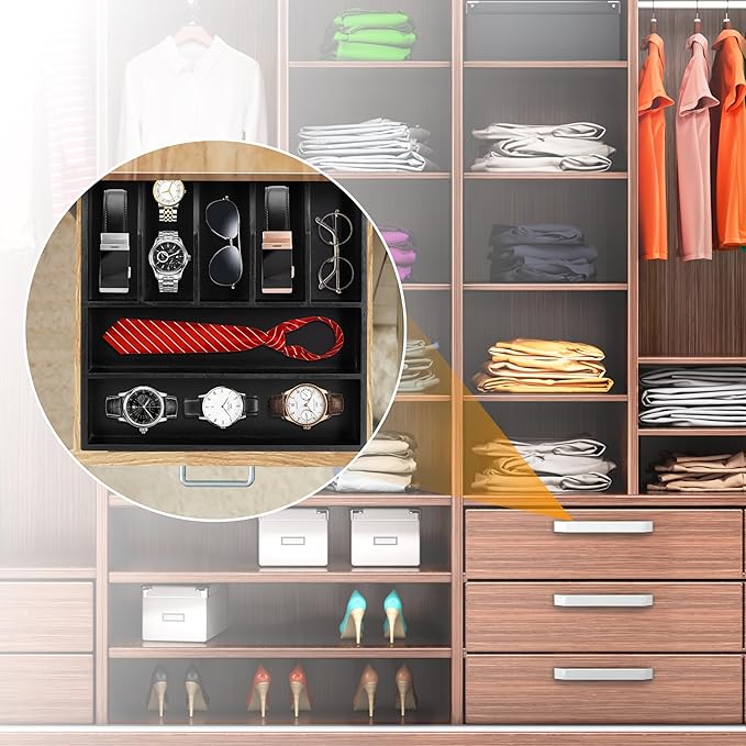 Bellsal Bamboo Silverware Drawer Organizer, Utensil Kitchen Drawer Organizer, Utensil Holder Cutlery Tray with Grooved Drawer Dividers for Kitchen Utensils and Flatware Bedroom Office (7 Slot, Black)-Ruum Studio Home