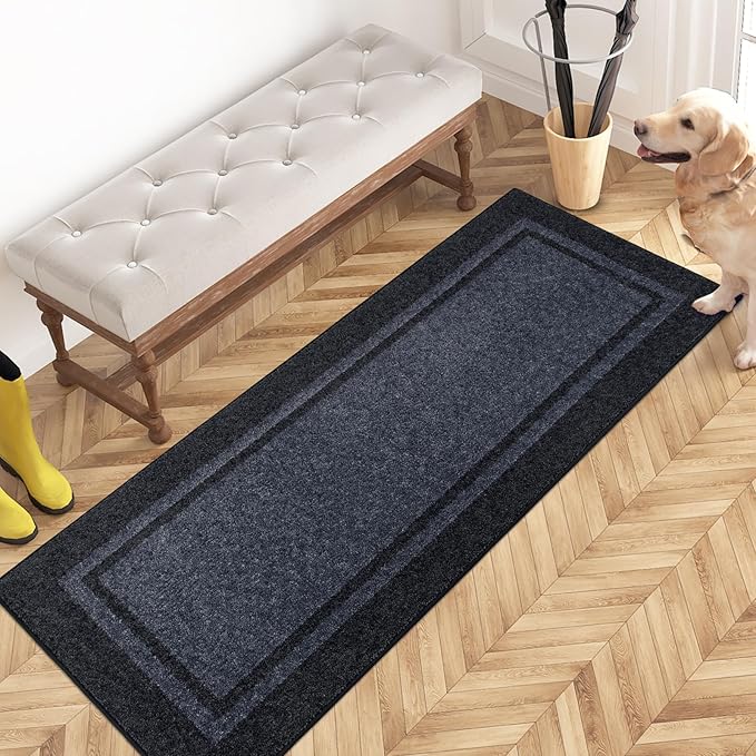 PURRUGS Dirt Trapping Door Mat 24" x 60", Non-Slip/Skid Machine Washable Entryway Rug, Shoes Scraper, Area Rug, Super Absorbent Welcome Mat for Muddy Wet Shoes and Paws, Bluish Grey & Charcoal-Ruum Studio Home