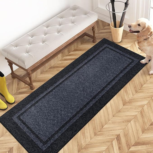 PURRUGS Dirt Trapping Door Mat 24" x 60", Non-Slip/Skid Machine Washable Entryway Rug, Shoes Scraper, Area Rug, Super Absorbent Welcome Mat for Muddy Wet Shoes and Paws, Bluish Grey & Charcoal-Ruum Studio Home